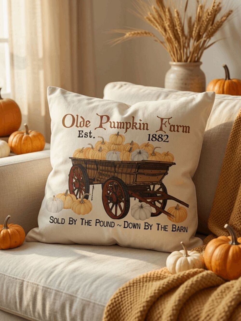 Fall Decor Pillow COVER 22”x22”, Decorative Thanksgiving Home PUMPKIN NEW Lapen